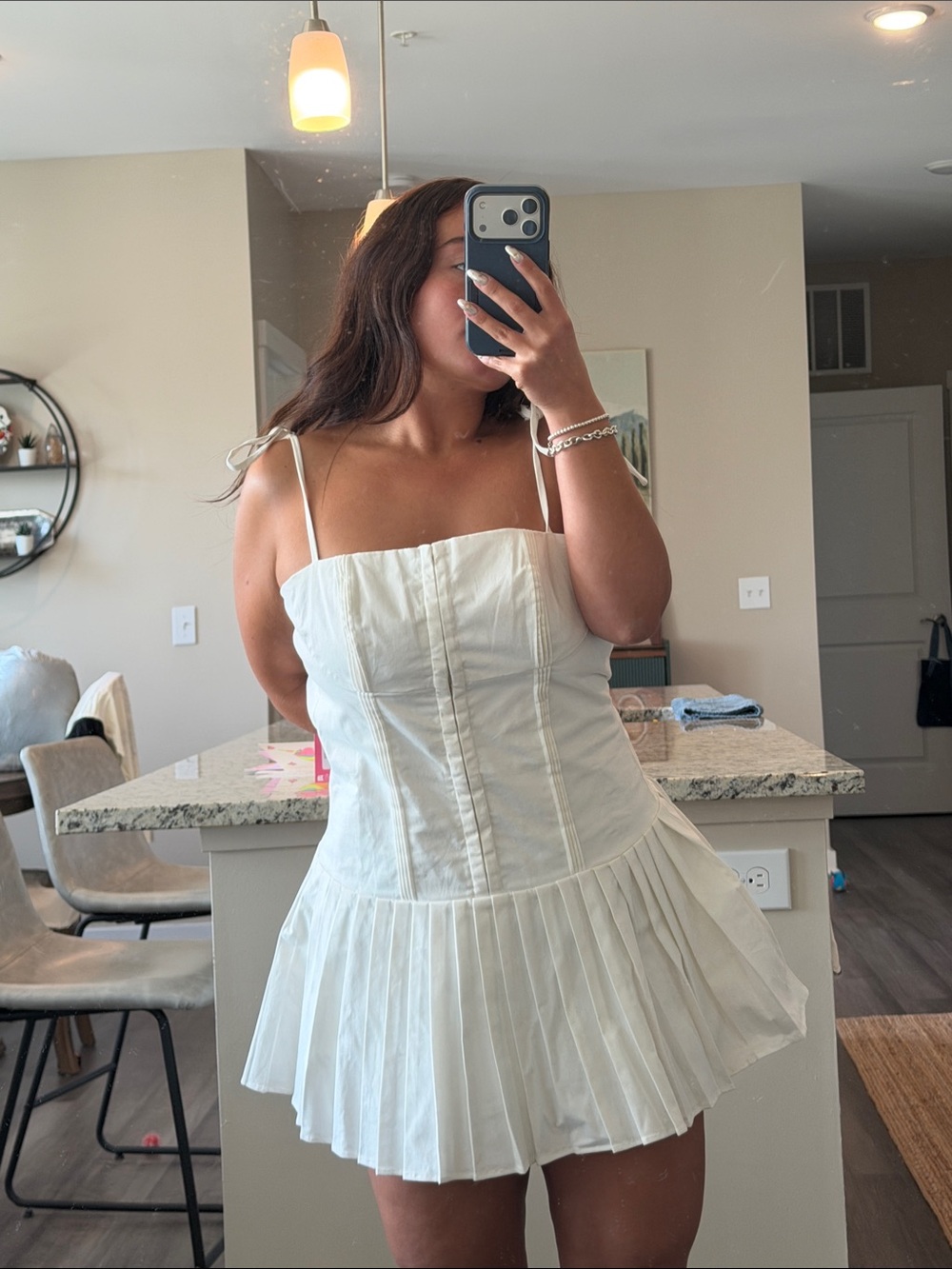 NWT Edikted Women's White Pleated Mini Dress with Tie Straps